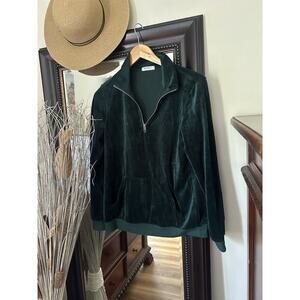 Hot Touch‎ Gree. Velour Feel Quarter Zip Jacket Hoodie Woman's Size Medium KG